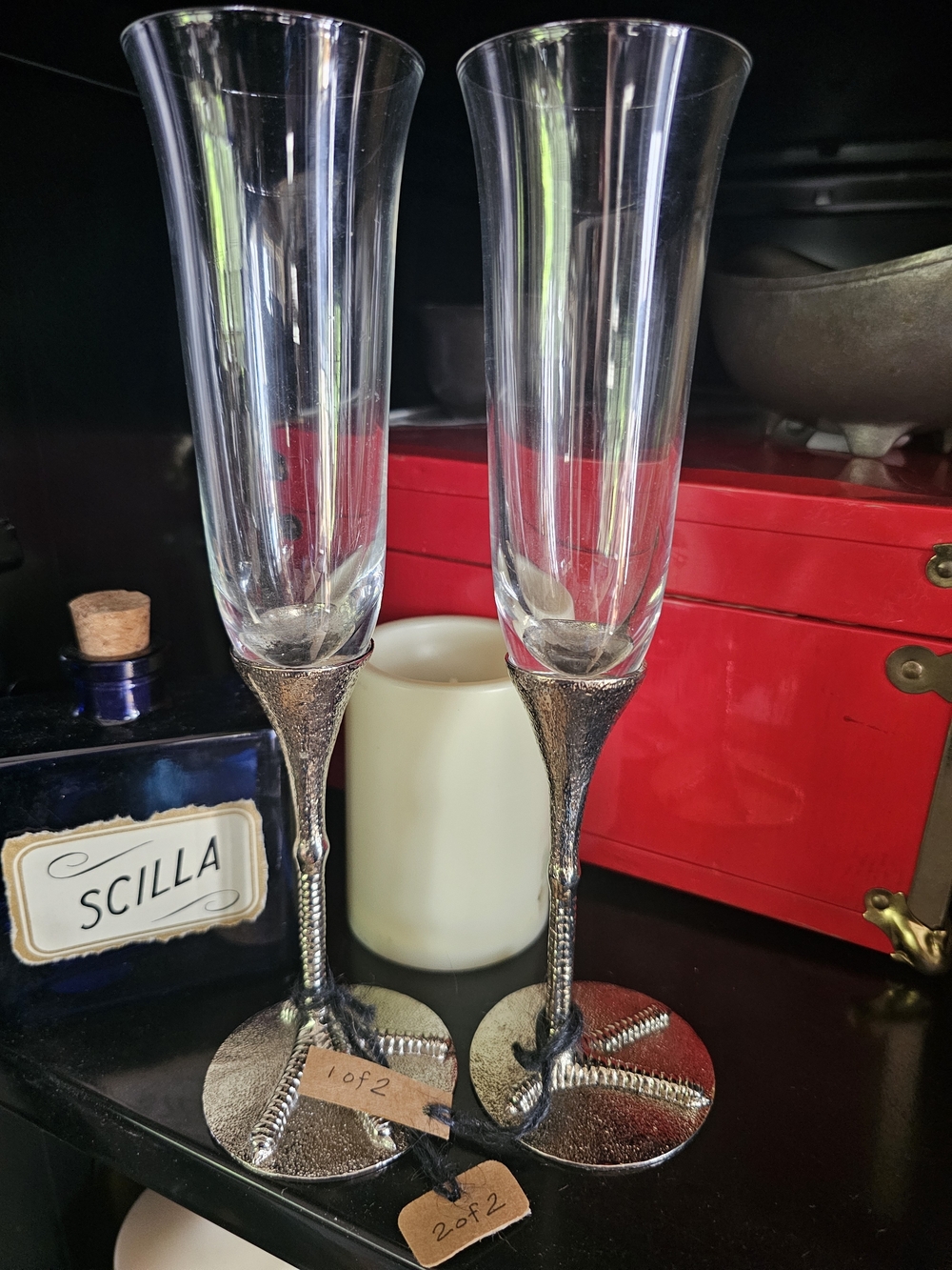 Feet Crow Bird Rooster Chicken Silver Stem Champagne Flutes - Set of 2